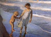 Joaquin Sorolla Two children in Valencia Beach oil painting